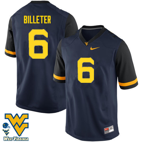 Men #6 Will Billeter West Virginia Mountaineers College Football Jerseys-Navy